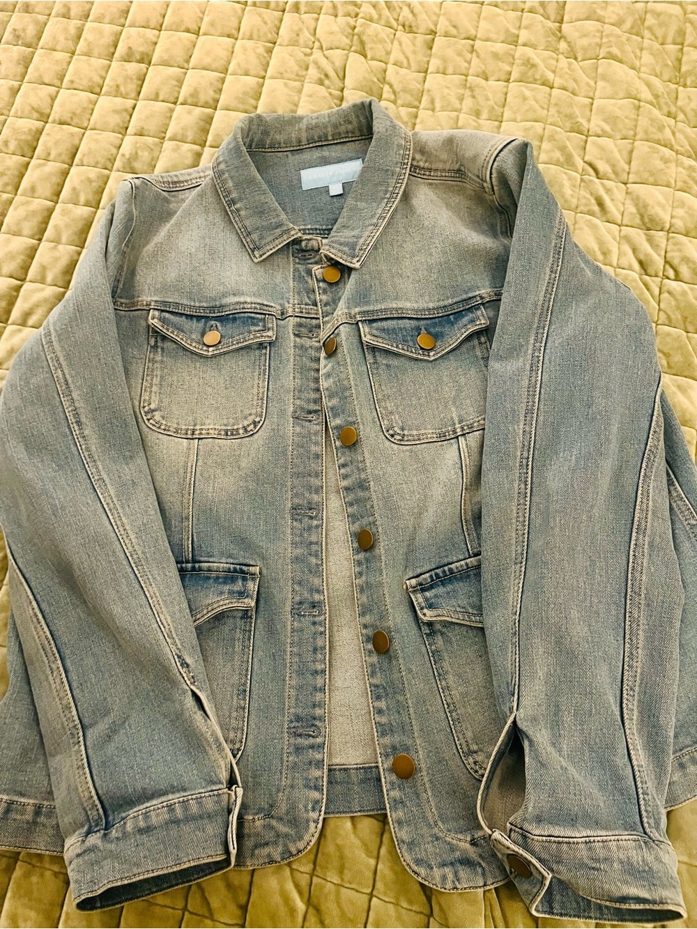 Draper James Faded Light Blue Denim Jacket with Brass Buttons